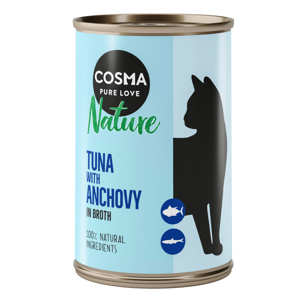 foto del prodotto cosma nature 6 x 140 g alimento umido per gatti - tonno con alici intere