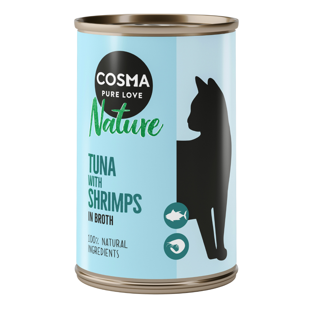 foto del prodotto cosma nature 6 x 140 g alimento umido per gatti tonno gamberetti