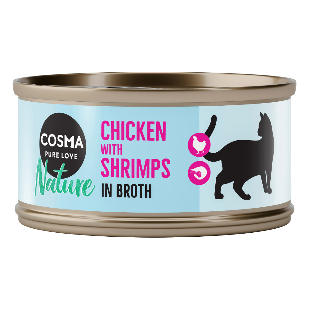 foto del prodotto cosma nature 6 x 70 g alimento umido per gatti - petto di pollo &amp; gamberetti
