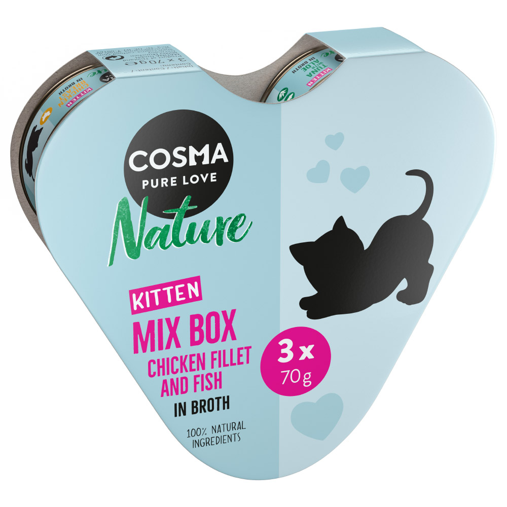 foto del prodotto cosma nature kitten heart box 3 x 70 g 3 x 70 g tonno aloe vera, pollo tonno, pollo