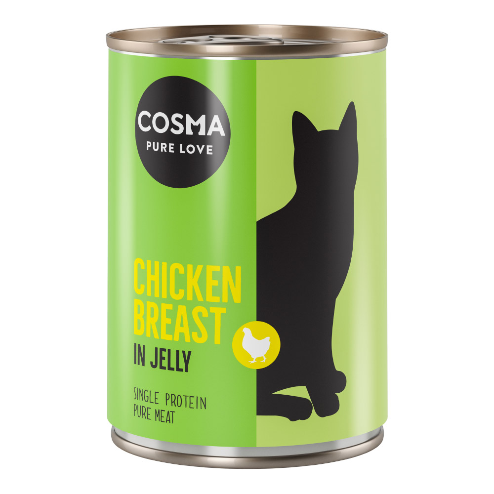 foto del prodotto cosma original in gelatina 12 x 400 g alimento umido per gatti petto di pollo
