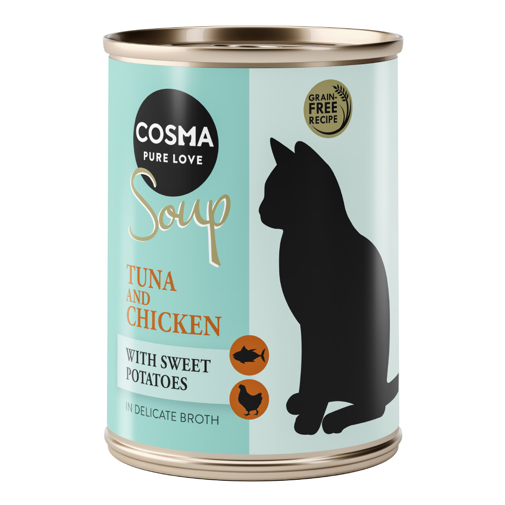 foto del prodotto cosma soup 6 x 100 g umido gatto tonno e pollo con patate dolci
