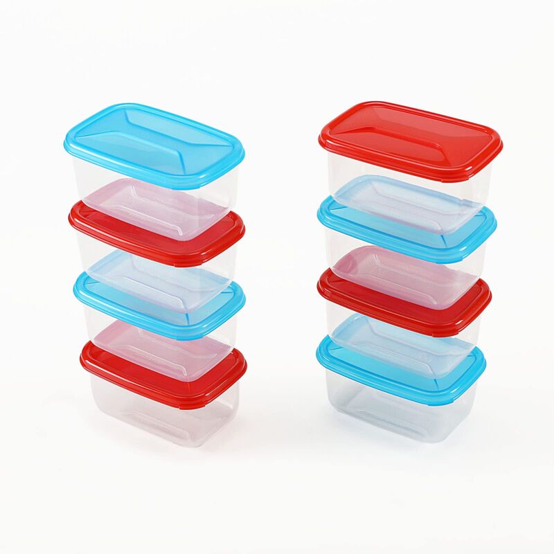 foto del prodotto cosmoplast 8 mini scatole frigo, freezer, microonde. 4 rosse 4 blu. ideali per mono porzioni e pappe. 100 made in italy