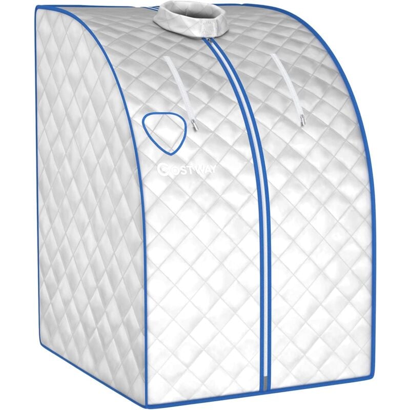 foto del prodotto costway 1000 w sauna a vapore portatile con telecomando, sauna domestica bagno di vapore con sedia, sauna spa 3l, funziona timer 15 90 min argento 