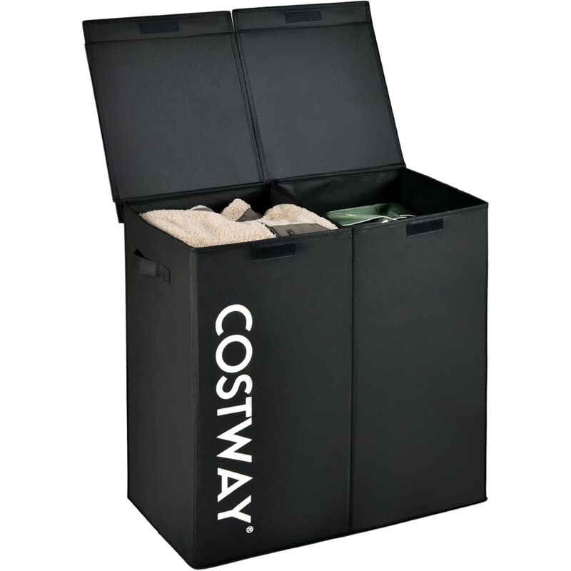foto del prodotto costway 105 l cesto portabiancheria con coperchio, portabiancheria sporca con 2 scomparti e maniglie, in tessuto non tessuto, ideale per bagno