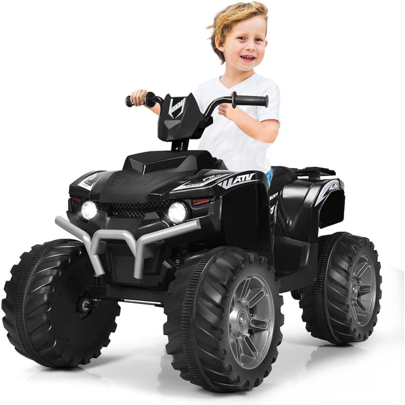 foto del prodotto costway 12 v quad elettrico per bambini, auto elettrica cavalcabile con luci led e musica, velocit fino a 5km h, per bambini 3 7 anni nero 