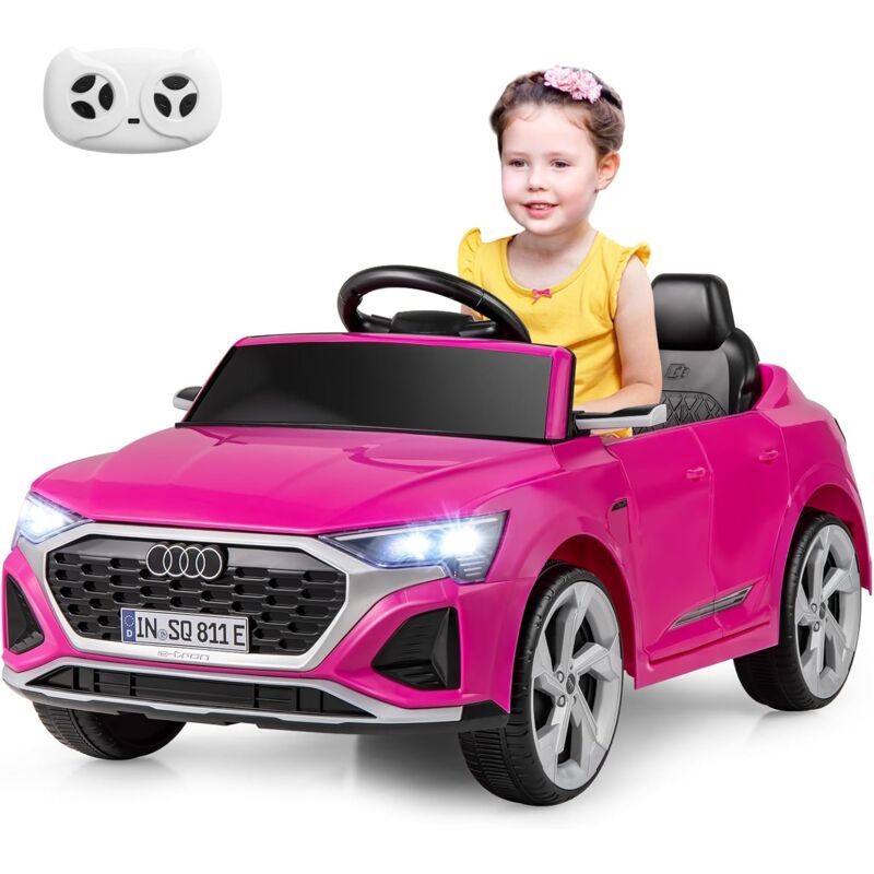 foto del prodotto costway 12v audi auto elettrica per bambini, veicolo elettrico con telecomando clacson luci led musica, 3 velocit 3 5 km h, avvio morbido, auto