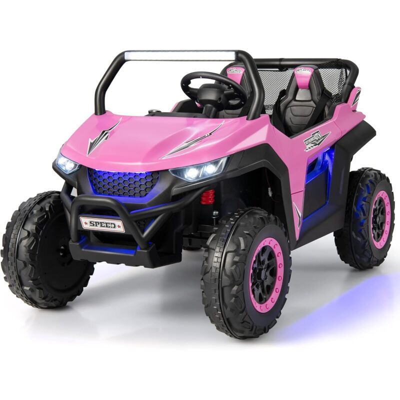 foto del prodotto costway 12v auto elettrico per bambini, macchina fuoristrada a 2 posti, macchina elettrica con luci suoni, regalo per bambini 3 8 anni, 118x74x71
