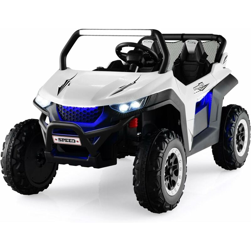 foto del prodotto costway 12v auto elettrico per bambini, macchina fuoristrada a 2 posti, macchina elettrica con luci suoni, regalo per bambini 3 8 anni, 118x74x71