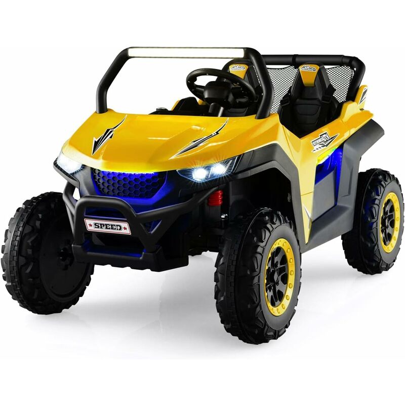 foto del prodotto costway 12v auto elettrico per bambini, macchina fuoristrada a 2 posti, macchina elettrica con luci suoni, regalo per bambini 3 8 anni, 118x74x71