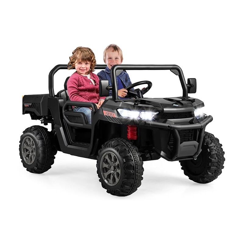 foto del prodotto costway 12v auto elettrico per bambini, trattore elettrico con scatola di scarico, macchina elettrica con pala telecomando e musica, modalit a