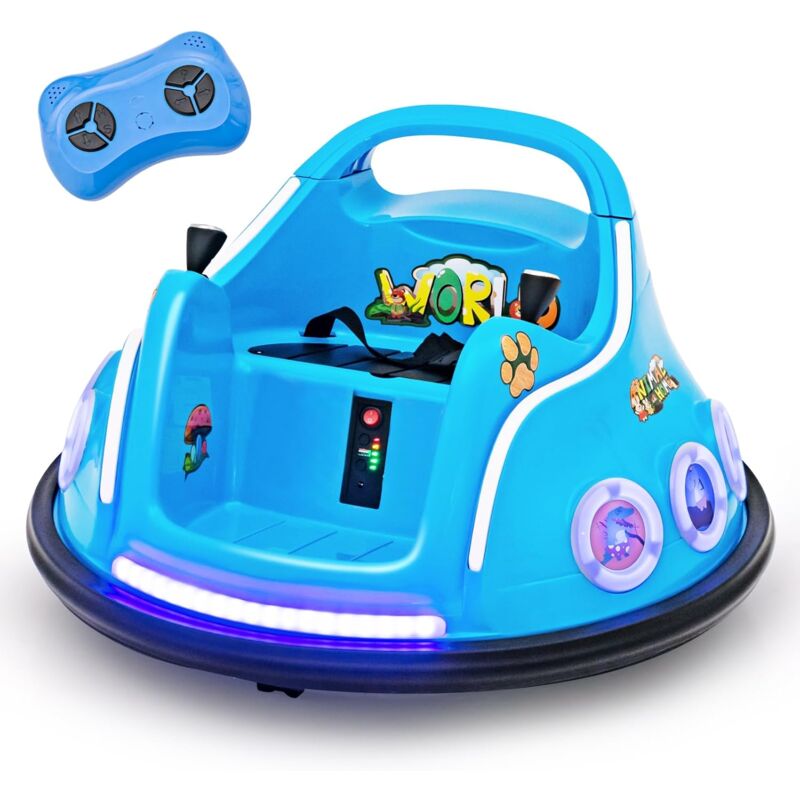 foto del prodotto costway 12v auto tamponneuse lectrique enfants avec t l commande 2,4g, voiture tournante b b 360 avec lumi res clignotantes musique, motif