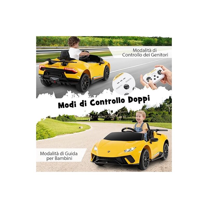 foto del prodotto costway 12v lamborghini auto elettrica per bambini, macchina elettrica cavalcabile con telecomando, luci led musica e funzione di avvio lento, 3 5