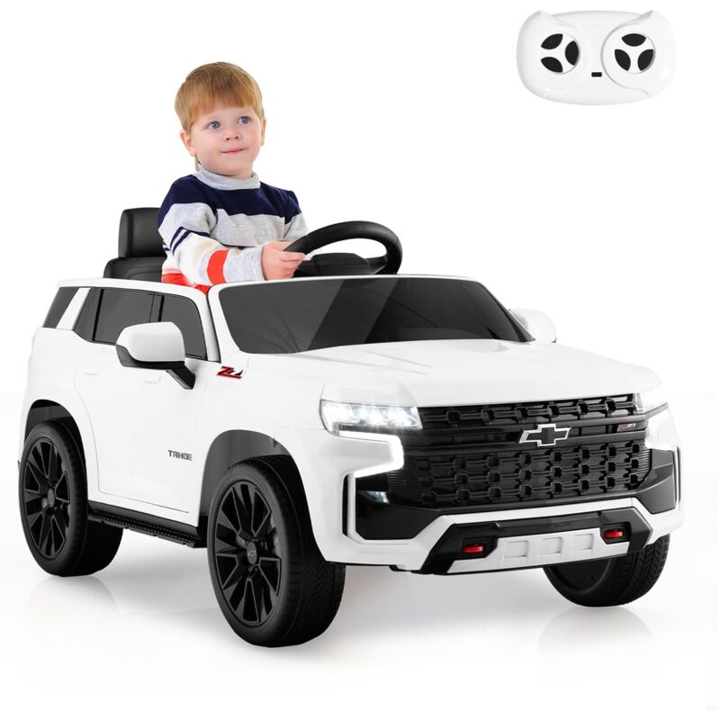 foto del prodotto costway 12v macchina elettrica per bambini chevrolet, suv elettrica con telecomando luci luminose e musica, 3 3,5 km h, ideale per bambini di 3 6