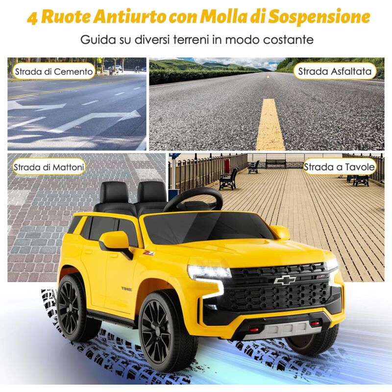 foto del prodotto costway 12v macchina elettrica per bambini chevrolet, suv elettrica con telecomando luci luminose e musica, 3 3,5 km h, ideale per bambini di 3 6