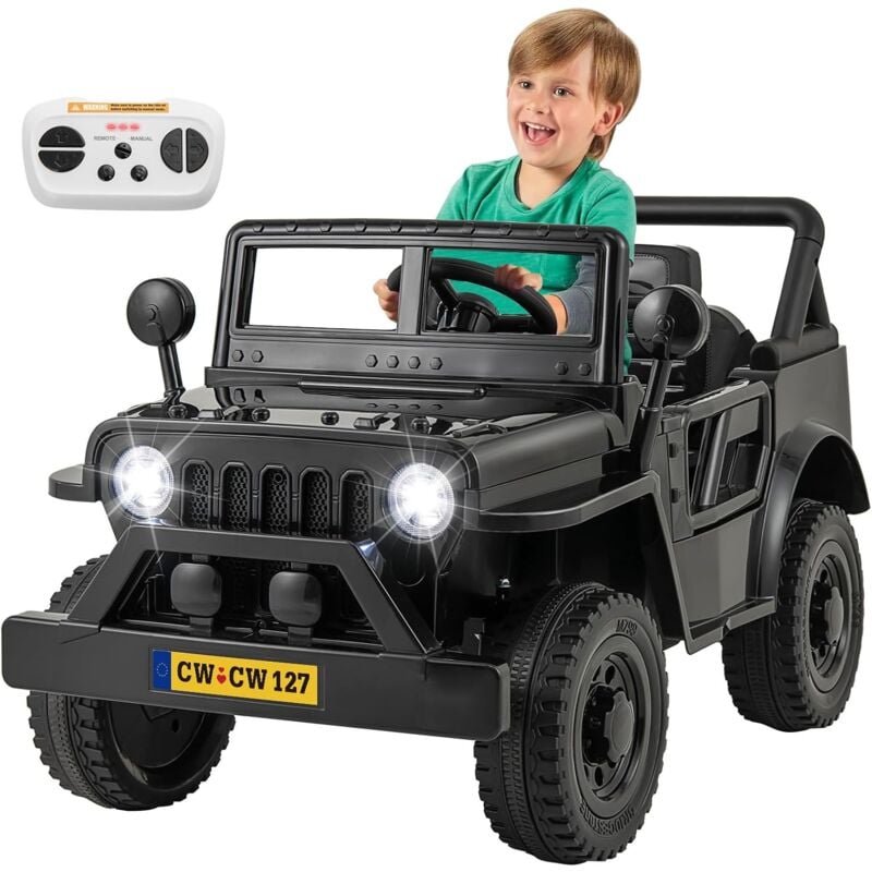 foto del prodotto costway 12v macchina elettrica per bambini, veicolo elettrico con telecomando luci led musica clacson, 3 velocit 3 8 km h, auto elettrica per