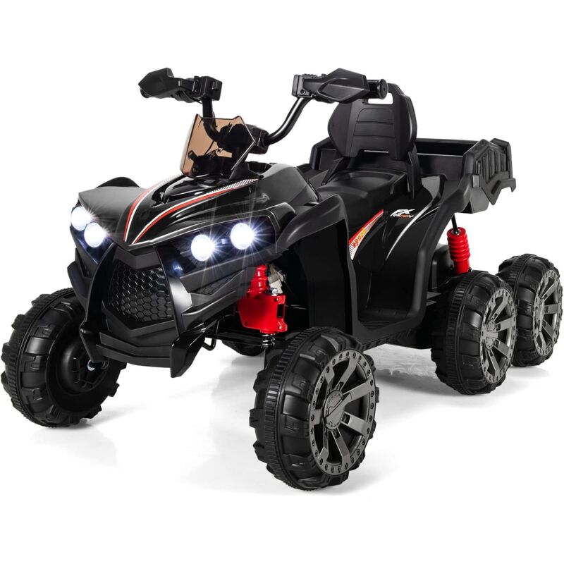 foto del prodotto costway 12v quad elettrico per bambini, macchina elettrica per bambini con 6 ruote 4 motori baule posteriore luci led e musica, trazione integrale,