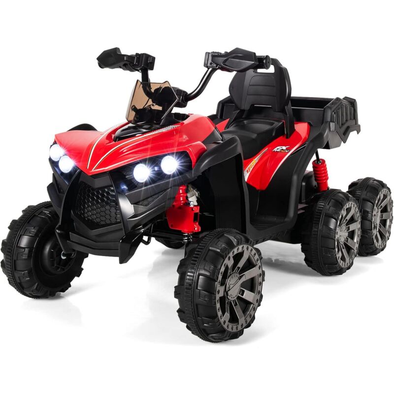 foto del prodotto costway 12v quad elettrico per bambini, macchina elettrica per bambini con 6 ruote 4 motori baule posteriore luci led e musica, trazione integrale,