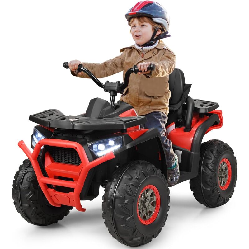 foto del prodotto costway 12v quad lectrique enfants avec lumi res led musique, voiture lectrique enfants avec 4 roues antid rapantes, 2 vitesses, charge 50kg