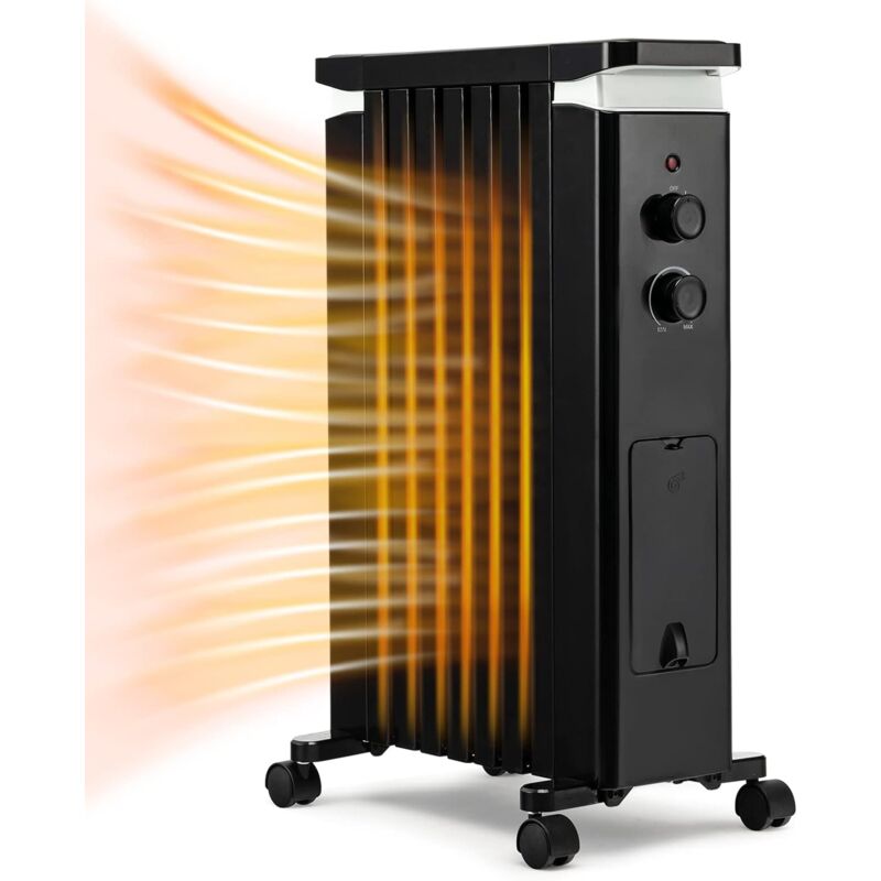 foto del prodotto costway 1500w radiatori a olio basso consumo, 3 livelli di riscaldamento 7 elementi, funziona umidificazione, ruote e portasciugamano, protezione