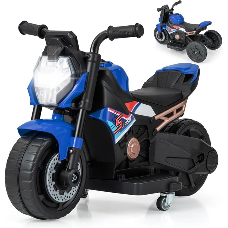 foto del prodotto costway 2 in 1 6v moto elettrica per bambini, motocicletta con conversione a 2 3 ruote, con faro musica e clacson, ideale per bambini 18 36 mesi,