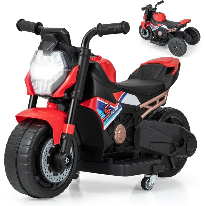 foto del prodotto costway 2 in 1 6v moto elettrica per bambini, motocicletta con conversione a 2 3 ruote, con faro musica e clacson, ideale per bambini 18 36 mesi,