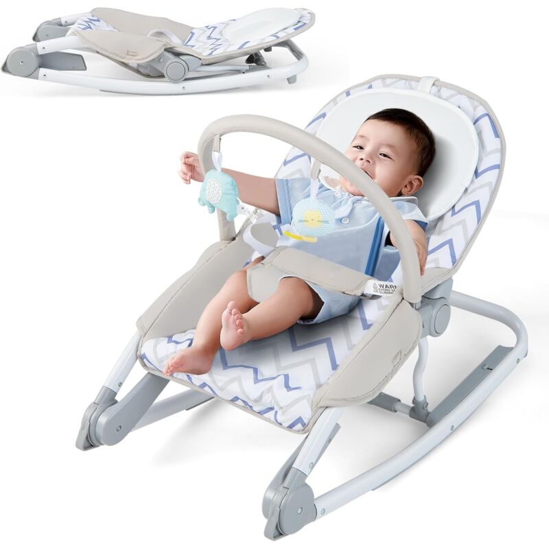 foto del prodotto costway 2 in 1 sdraietta per bambini, sdraietta per neonati portatile con schienale regolabile a 3 livelli, sdraietta pieghevole con giocattoli,