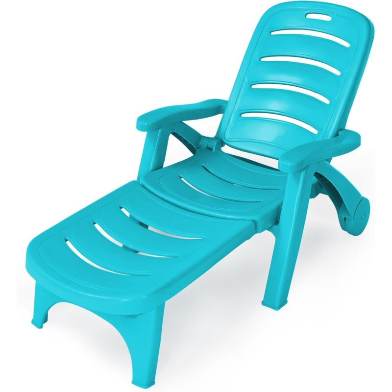 foto del prodotto costway 2 in 1 sdraio da giardino pieghevole, sedia da esterno convertibile e leggero, lettino prendisole reclinabile in 5 posizioni con ruote, per