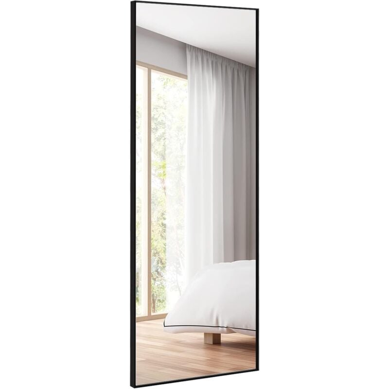 foto del prodotto costway 2 in 1 specchio lungo da parete, specchio a figura intera con telaio rettangolare in alluminio e vetro antiesplosione, specchio da terra per