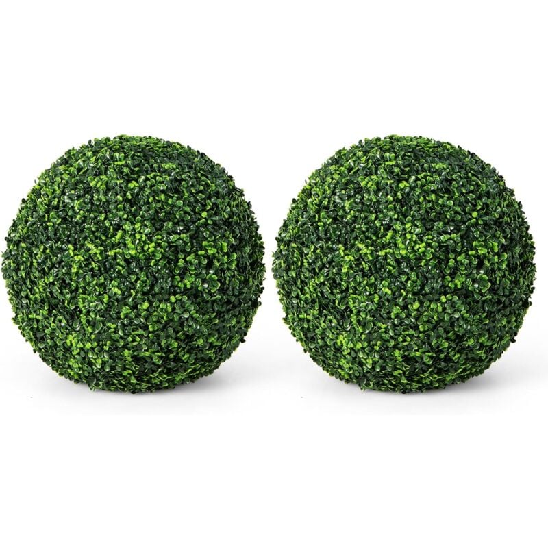 foto del prodotto costway 2 pcs pianta artificiale alta con palline di bosso 48 cm, sfere decorative a prova di raggi uv, decorazione per interni ed esterni