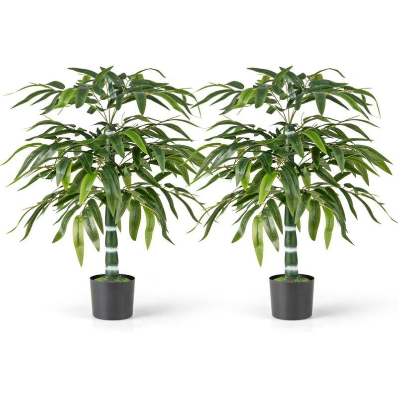 foto del prodotto costway 2 pezzi pianta finta di bamb 100 cm, pianta bamboo artificiale in vaso decorazione in casa e ufficio, pianta finta in pe con 15 rami da