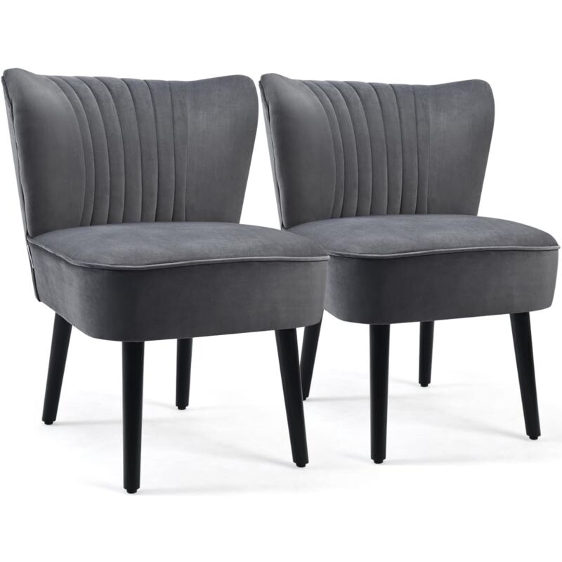foto del prodotto costway 2 sedie da salotto in velluto, poltrona elegante con gambe in legno di gomma e cuscinetti antiscivolo, sedia senza braccio per soggiorno,