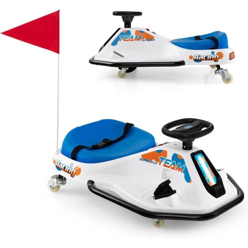 foto del prodotto costway 24 v go kart per bambini, auto drift con giro a 360 , con connessione wireless usb radio musica e 3 bandierine, avviso lento, 3 8 km h, per