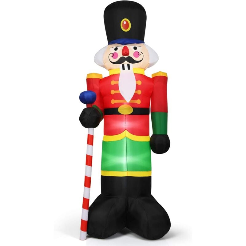 foto del prodotto costway 240cm soldatino schiaccianoci gonfiabile, soldato di babbo natale con 3 luci led, decorazioni natalizie con soffiatore e sacchi di sabbia,