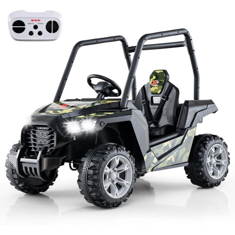 foto del prodotto costway 24v macchina elettrica per bambini, utv elettrico con telecomando cintura di sicurezza a 3 punti, 3 velocit 2,5 4,5 km h, partenza lenta,