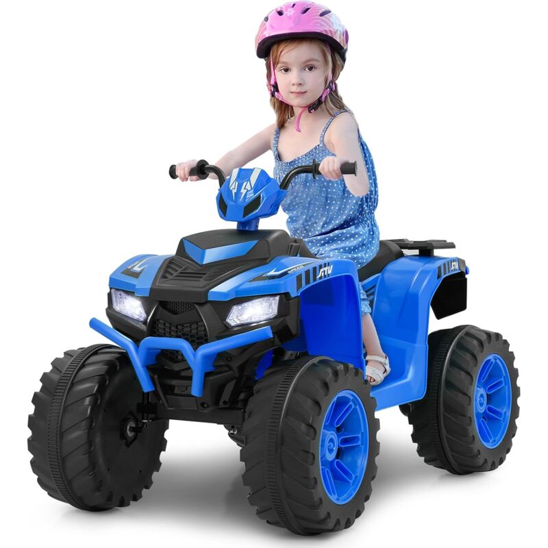 foto del prodotto costway 24v quad elettrico per bambini, macchina elettrica cavalcabile con musica radio luci a led, avvio lento, velocit fino a 5km h, per bambini