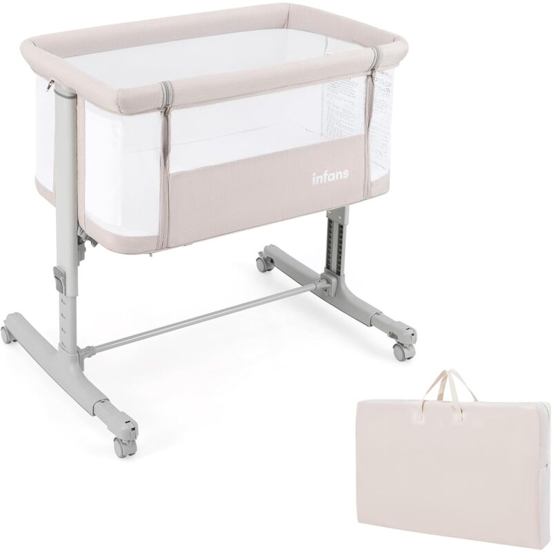 foto del prodotto costway 3 in 1 culla neonato fianco letto, lettino neonato dondolo con materasso, culla co sleeping fino a 9 kg, altezza regolabili, inclinazione di
