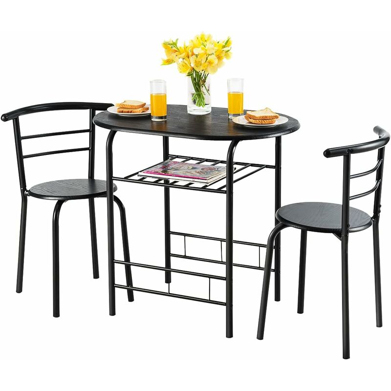 foto del prodotto costway 3 pezzi set da pranzo set 1 tavolo e 2 sedie da cucina, in metallo e mdf, moderno ed elegante nero 
