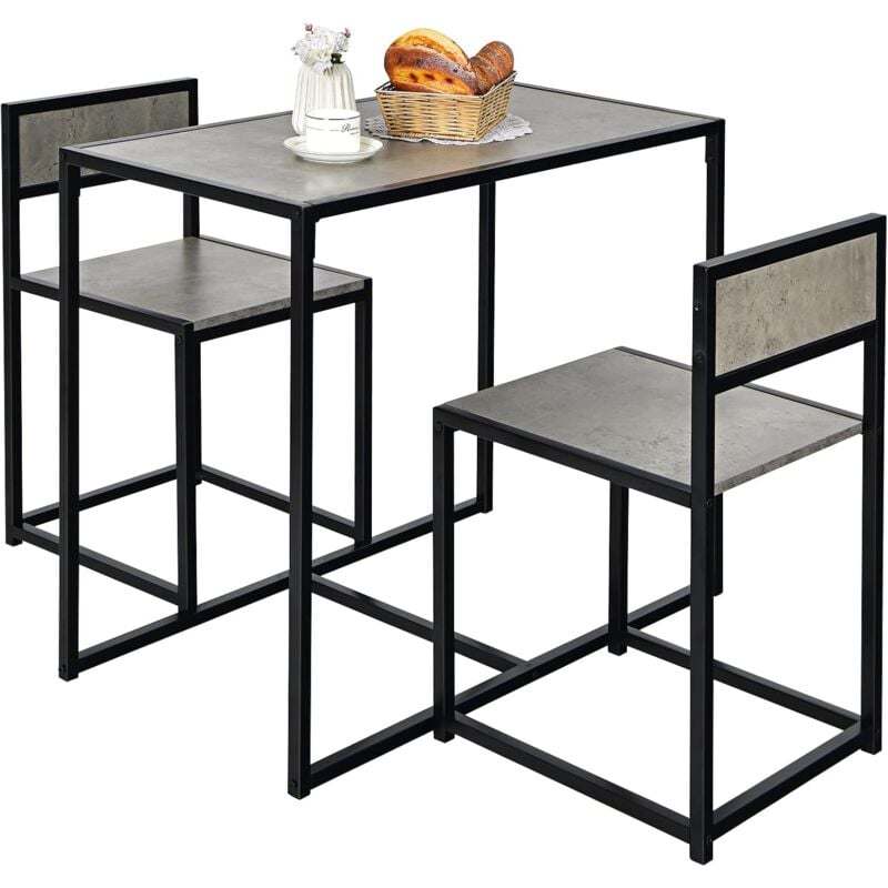 foto del prodotto costway 3 pezzi set mobili da pranzo, con tavolo e 2 sedie da cucina, struttura di metallo e legno, rustico elegante nero grigio 