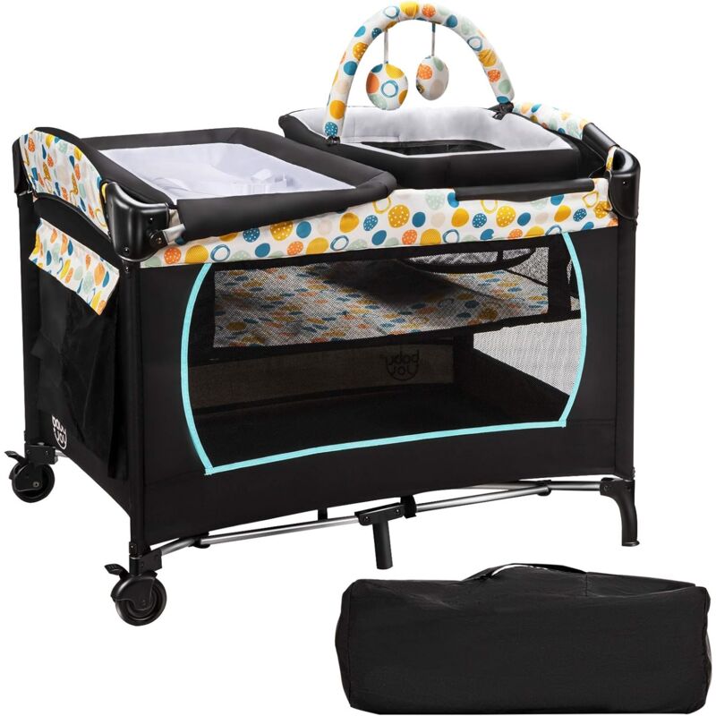 foto del prodotto costway 4 in 1 culla da viaggio lettino per neonati box portatile, pieghevole con ruote e materassino, borsa di trasporto e giochi inclusi, blu