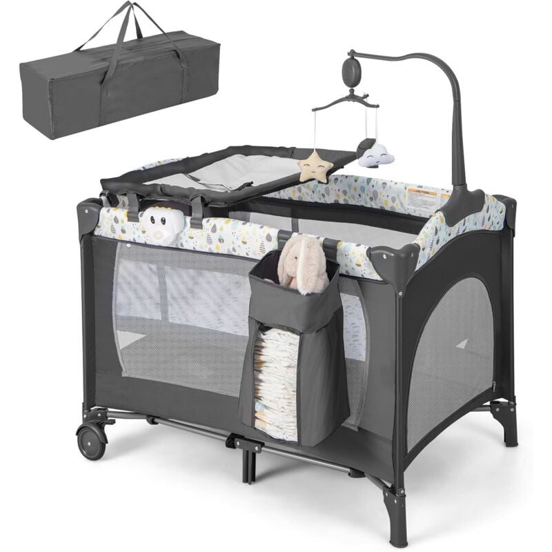 foto del prodotto costway 4 in 1 lettino neonato da viaggio, culla da campeggio pieghevole con materasso fasciatoio ruote, box bambini portatile con borsa, dalla