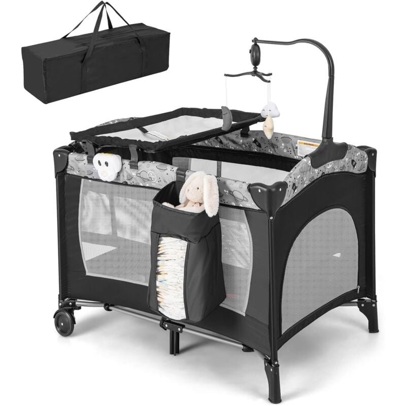 foto del prodotto costway 4 in 1 lettino neonato da viaggio, culla da campeggio pieghevole con materasso fasciatoio ruote, box bambini portatile con borsa, dalla