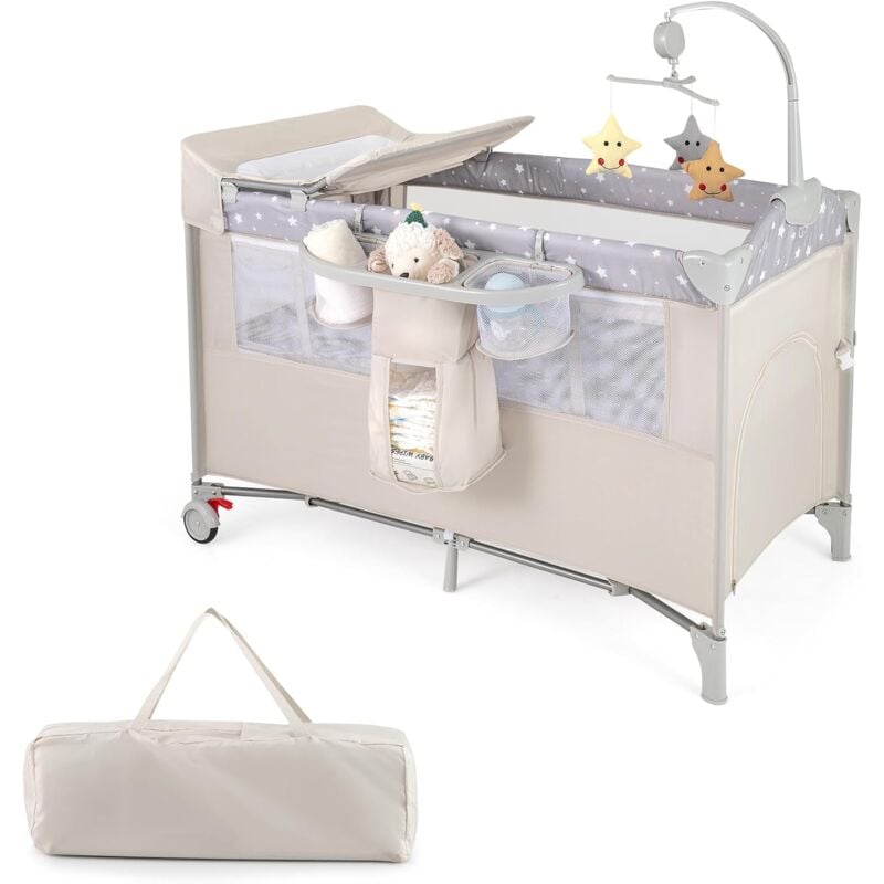 foto del prodotto costway 4 in 1 lettino per bambini con materasso, lettino culla da viaggio per neonati, culla neonato con fasciatoio, box portatile pieghevole, con