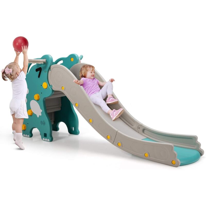 foto del prodotto costway 4 in 1 scivolo per bambini, set arrampicata e scivolo per bambini con cesto da basket e gioco anello da lancio, pista di scivolamento