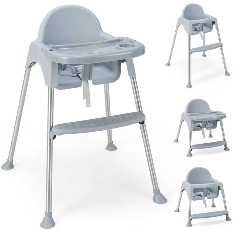 foto del prodotto costway 4 in 1 seggiolone papa per bambini, seggiolone per neonati con doppio vassoio rimovibile a 2 posizioni, cintura di sicurezza e poggiapiedi,