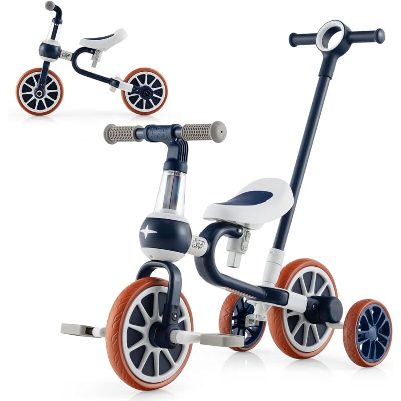 foto del prodotto costway 4 in 1 triciclo per bambini con maniglia di spinta, triciclo per bambini bicicletta equilibrio con maniglia, sedile regolabili e pedali