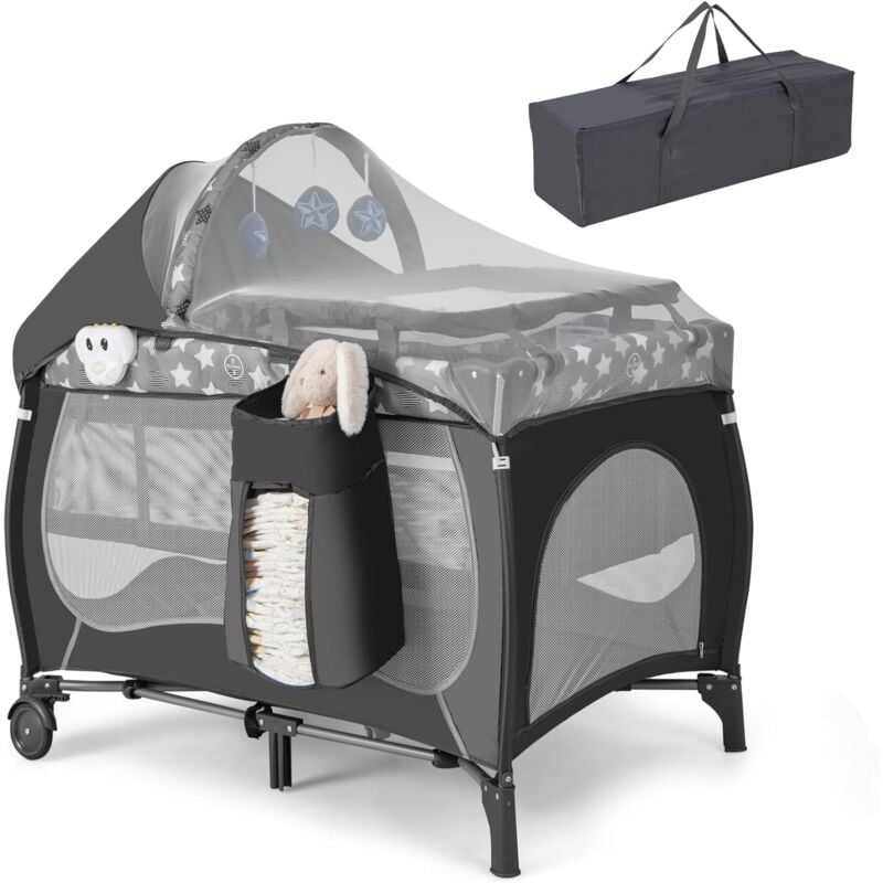 foto del prodotto costway 5 in 1 lettino da campeggio pieghevole, culla neonato da viaggio con fasciatoio materasso e zanzariera, box bambini portatile con borsa,