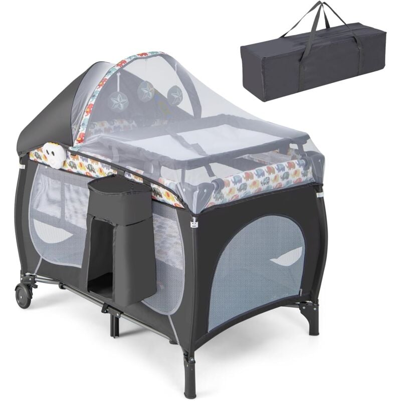 foto del prodotto costway 5 in 1 lettino da campeggio pieghevole, culla neonato da viaggio con fasciatoio materasso e zanzariera, box bambini portatile con borsa,
