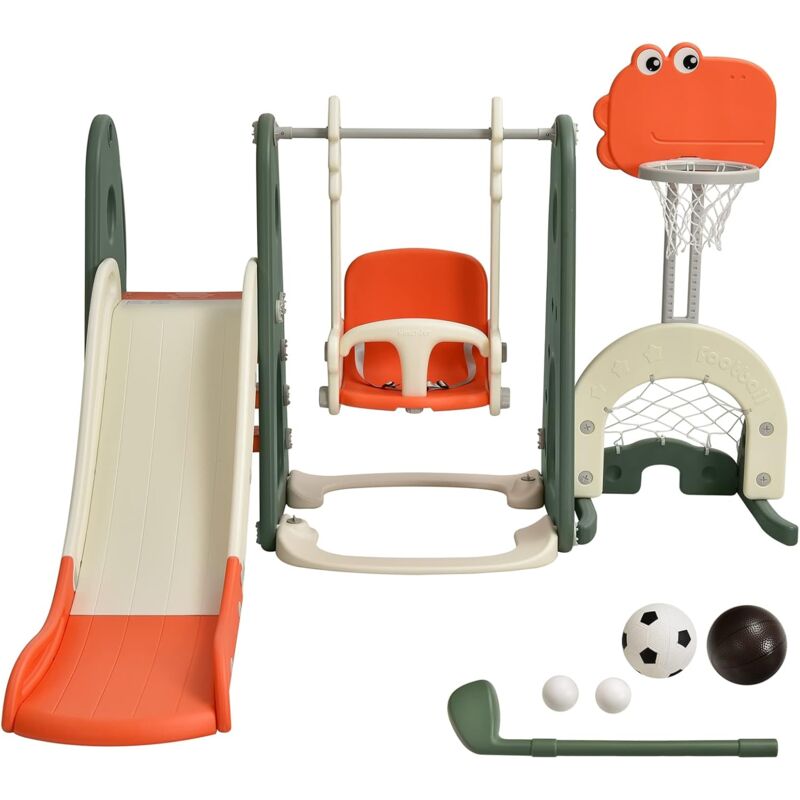 foto del prodotto costway 6 in 1 parco giochi per bambini, con altalena scivolo canestro da basket golf, parco giochi per bambini da esterno ed interno,
