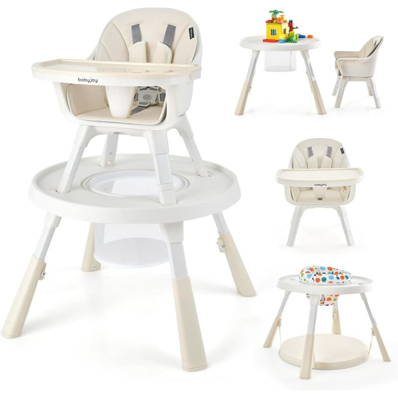 foto del prodotto costway 6 in 1 seggiolone per bambini, seggiolone con altezza regolabile con vassoio a 2 livelli e cesta, centro attivit per bambini, set tavolo e